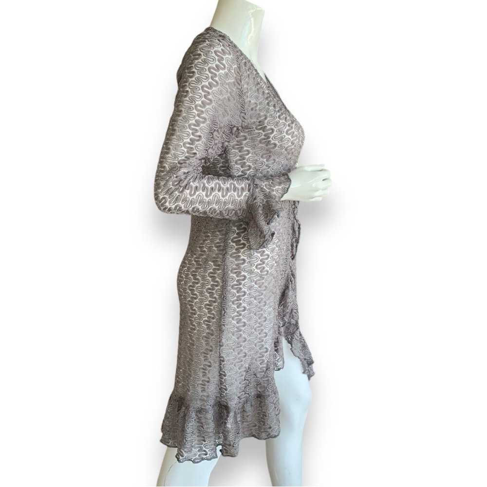 ZOE OPEN LACE LONG GREY METALLIC CARDIGAN. WOMEN’S SIZE MEDIUM